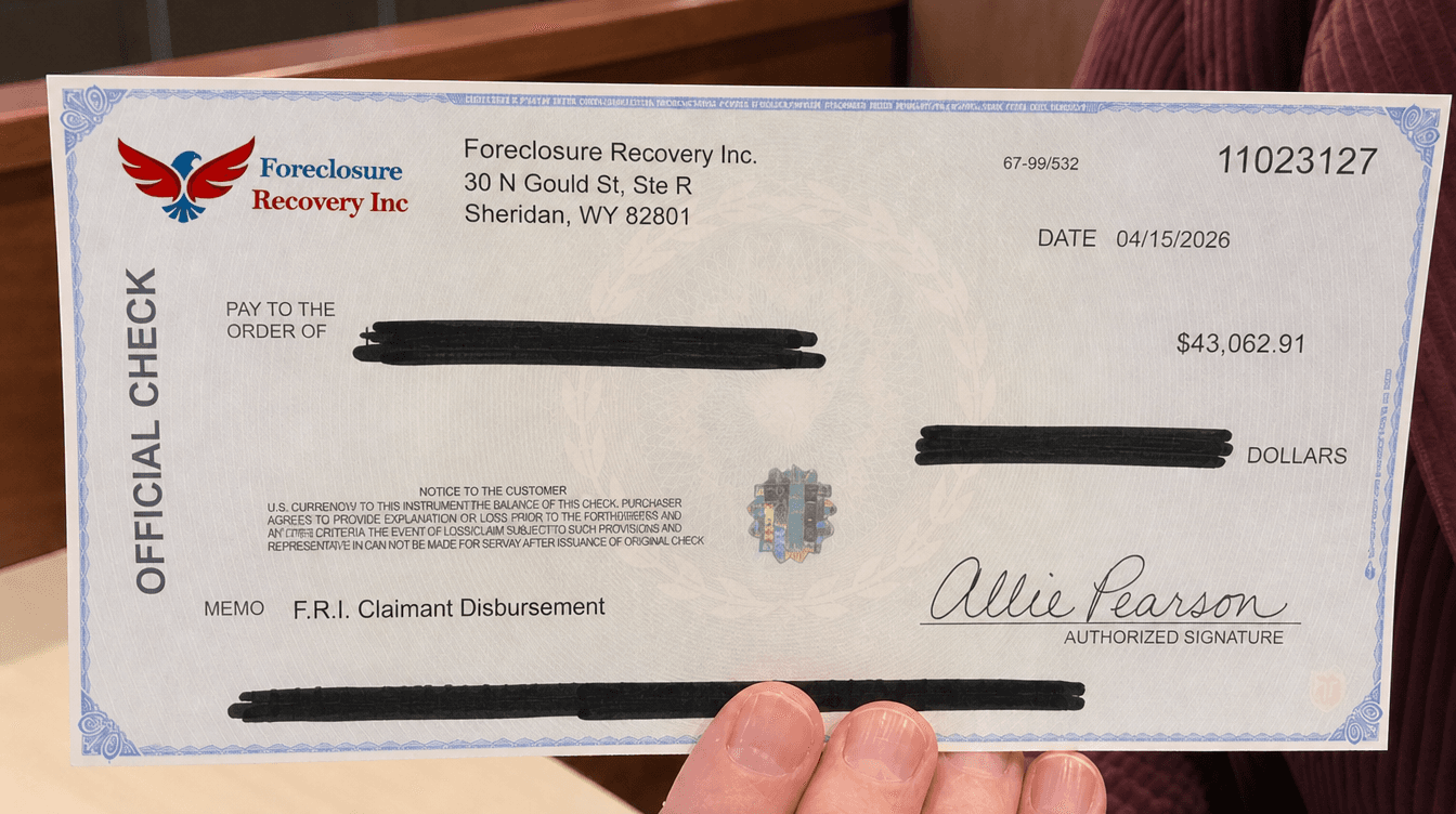 Excess proceeds foreclosure recovery check proof