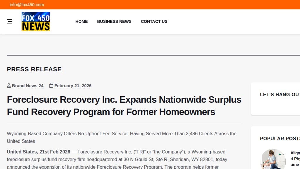 Our press release on Fox 45, February 21, 2026