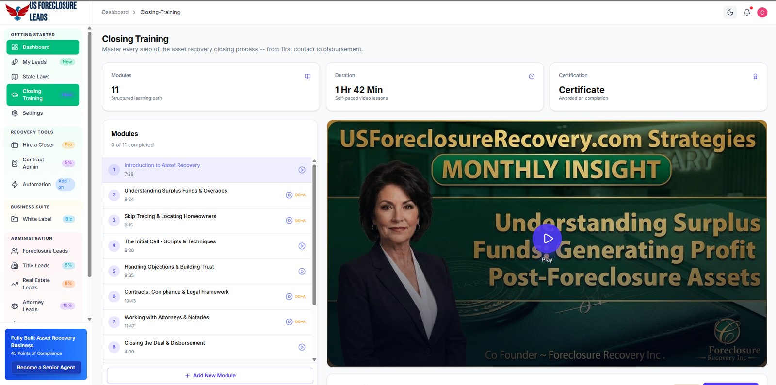 Inside the agent dashboard: Closing Training