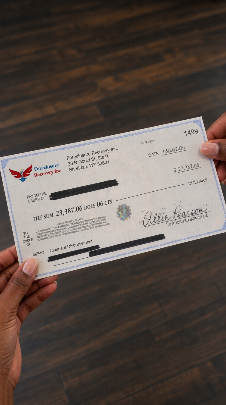 Foreclosure Recovery Inc. claimant disbursement check