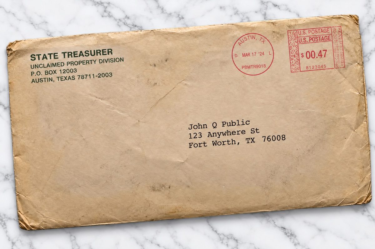Envelope from a State Treasurer Unclaimed Property Division