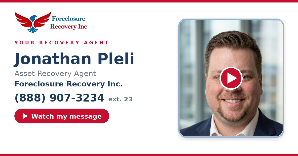 Jonathan Pleli — Senior Asset Recovery Agent, Foreclosure Recovery Inc. (888) 907-3234 ext. 23